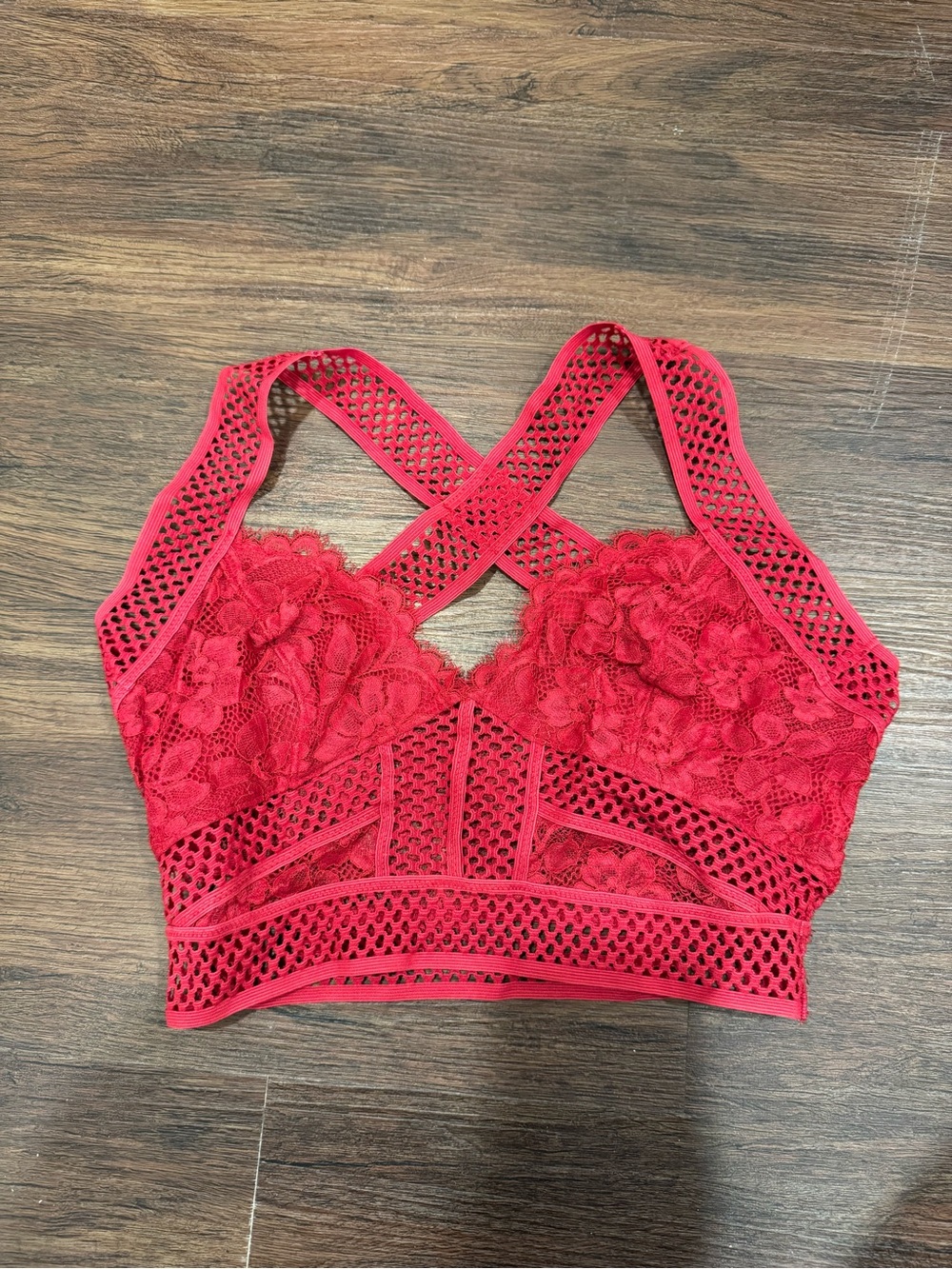 Free People Lace Floral Crisscross Bralette - Red